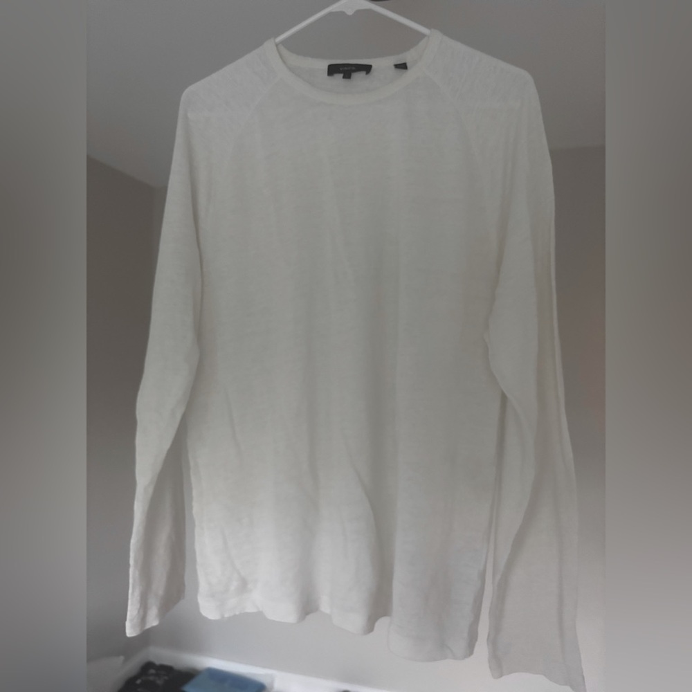 Vince White Raglan Linen Long Sleeve Tee Casual Comfort